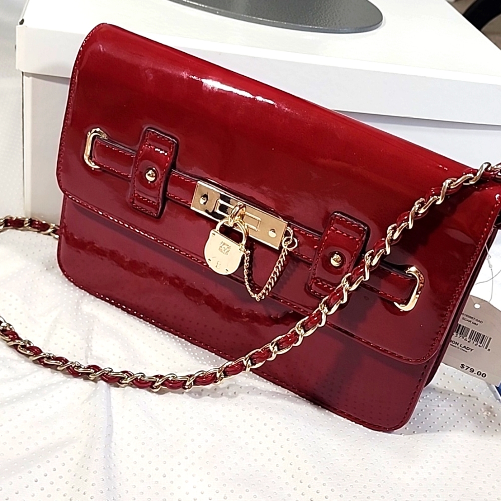 Anne Klein Patent Leather Burgandy Shoulder Bag. NWT